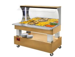 Warm wandbuffet, bain-marie, 4x GN 1/1-150 (Licht eiken hout)