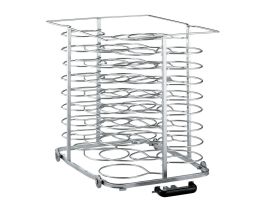 Uittrekbare lader  met wielen, voor 51 borden (ø 300 mm) voor oven 10x GN 2/1 (ruimte 75 mm)