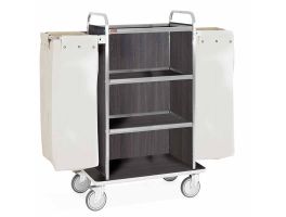 Inox wagen voor wasgoed, 4 niveau's, 2 zakken - donkere eik
