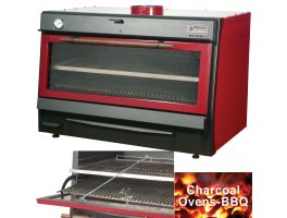 Houtskooloven-BBQ, GN 2/1 + GN1/1 (150 Kg/h)/Zwart