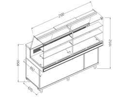 Statitsche vitrinetoonbank snack _hoge ruiten, groep op afstand, met reserve