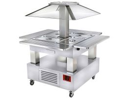 Eiland Buffet - Salad bar, gekoeld, 4x GN 1/1-150 (wit hout)