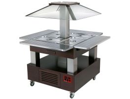 Eiland Buffet - Salad bar, gekoeld, gemotoriseerd koepel 4x GN 1/1-150 (Wengé hout)