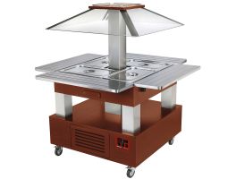 Eiland Buffet - Salad bar, gekoeld, gemotoriseerd koepel 4x GN 1/1-150 (Mahonie hout)
