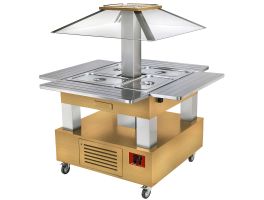 Eiland Buffet - Salad bar, gekoeld, 4x GN 1/1-150 (Licht eiken hout)