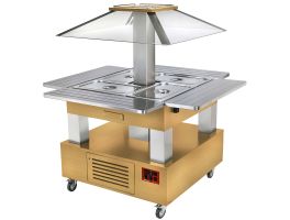 Eiland Buffet - Salad bar, gekoeld, gemotoriseerd koepel 4x GN 1/1-150 (Licht eiken hout)