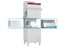 Vaat- & pottenwasser met kap, mand 600x500 mm + waterverzachter in continu + damp condensor-recuperator