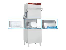 Vaat- & pottenwasser met kap, mand 600x500 mm + Doorlopende ontharder.