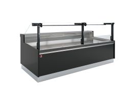 Geventileerde vitrinetoonbank, met reserve, verticale ruit 90° met zuigerlift - FULL BLACK