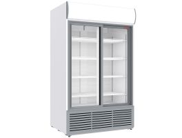 Positieve gekoelde vitrine 1230 liter, lichtbak, 2 schuifdeuren - WIT
