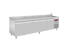 Geventileerde koeltafel "muraal", 5 deuren GN 1/1, 700 Lit. met spoelbak