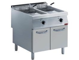 Elektrische friteuse 2 kuipen van 15 liter op meubel