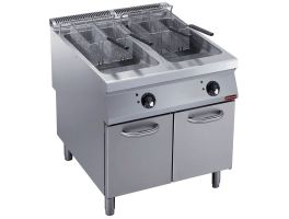 Elektrische friteuse 2 kuipen "Y" 23 lit., buitenkant branders, op meubel