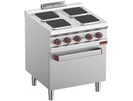Elektrisch fornuis 4 vierkante platen op elektrische oven GN 2/1 en gril