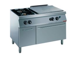 Fornuis 2 vuren, 1 doorkookplaat, gasoven GN 2/1, neutrale kast