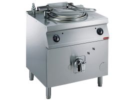 Ronde kookketel op gas, 60 liter, indirecte verwarming, op onderstel