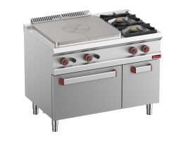 Fornuis, doorkookplaat, 2 gasbranders, gasoven GN 2/1, kast GN 1/1