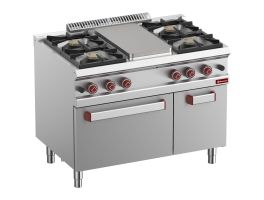 Gasfornuis 4 branders, sudderplaat, gasoven GN 2/1 en kast GN 1/1