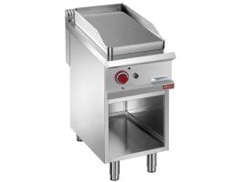 Bakplaat op gas met geribde plaat, module 1/2, op open kast