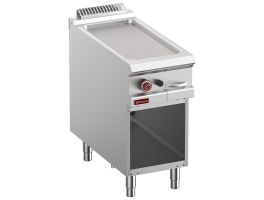 Bakplaat op gas met geribde plaat, module 1/2, op open kast