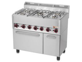 Gasfornuis 5 branders op convectie-oven 4x GN 1/1