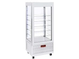 Vitrine 4 zijden T° negatief, 5 niveaus in glas, geventileerd, 480 Lit., WIT