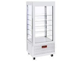 Vitrine 4 zijden T° positief, 5 niveaus in glas, geventileerd, 480 Lit., WIT