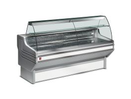Refrigerated display counter, curved glass with storage space+WHEELS