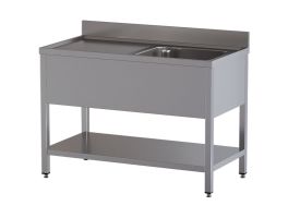 Spoeltafel met 1 kuip en 1 afdruipblad links, met onderlegplank