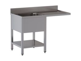Spoeltafel met 1 kuip en 1 afdruipblad rechts, met onderlegplank en ruimte voor vaatwasser