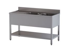 Spoeltafel 2 kuipen en 1 afdruipblad links, met onderlegplank
