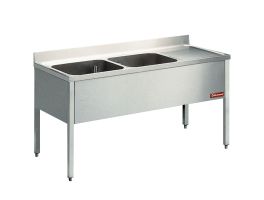 Spoeltafel met 2 kuipen, 1 rechts druipvlak, met onderstel