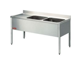 Spoeltafel met 2 kuipen, 1 links druipvlak, met onderstel
