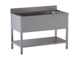 Spoeltafel met 1 kuip  950x500xh350, met onderlegplank