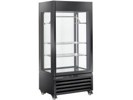 FULL glazen vitrine" 600 liter, 2 planken & vleesstang, geventileerd - MEAT - ZWART