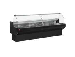 Gekoelde vitrinetoonbank met gebogen ruiten, met reserve - ZWART