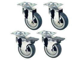 Set van 4 verchroomde wielen Ø 100 voor kast (2 met rem)