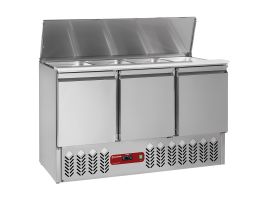 Gekoelde saladette met deksel 4x GN 1/1 - 150 mm + reserve 3 deuren GN 1/1, 380 Lit