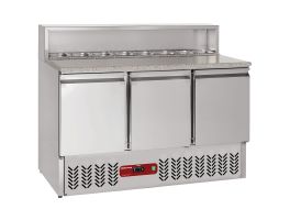 3-deurs voorbereidingstafel GN 1/1, 380 Lit, gekoelde structuur 8x GN1/6-150 mm