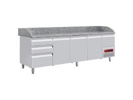 Koeltafel 3 deuren 600x400, 3 neutrale laden (8x bakken 600x400) + gereedschapslade