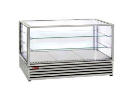Panoramisch gekoelde vitrine, EN of GN "Tafel-Top", geventileerd, 3 niveaus, INOX