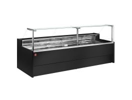 Geventileerde gekoelde vitrinetoonbank- met recht frontglas 90° met reserve - ZWART