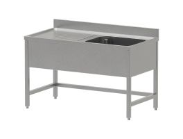 RVS spoeltafel ECO met 1 kuip en links druipvlak, zonder onderlegplank