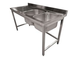 RVS spoeltafel ECO met 2 kuipen en links druipvlak, zonder onderblad