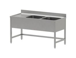 RVS spoeltafel ECO met 2 kuipen en links druipvlak, zonder onderlegplank