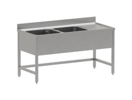 RVS spoeltafel ECO met 2 kuipen en rechts druipvlak, zonder onderlegplank