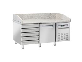 Koeltafel voor pizzeria, 1 deur EN 600x400, 5 neutrale laden EN 600x400, op wielen, 2 met remmen