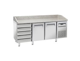 Koeltafel voor pizzeria, 2 deuren EN 600x400, 5 neutrale laden EN 600x400, op wielen, 2 met remmen