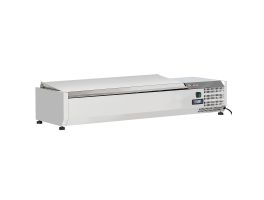 Gekoelde opzetvitrine 5 x GN 1/3 & 1x GN 1/2 -150 mm, met R.V.S. deksel