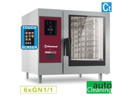 Gasoven, "TOUCH"directe stoom en convectie, 6x GN 1/1+Cleaning